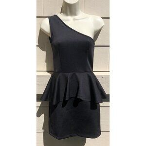 LOVERS + FRIENDS Black Peplum One Shoulder Cocktail Dress